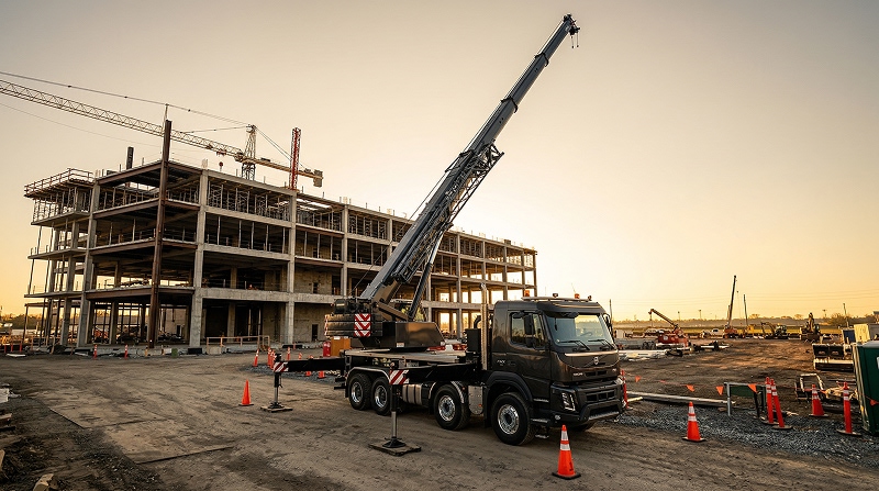 Кран-манипулятор 15 тонн на строительном объекте в Алматы – CRANEX