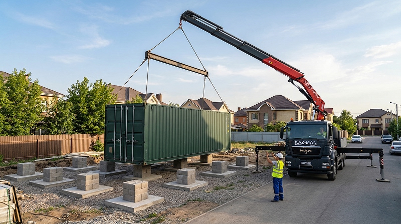 Установка морского контейнера краном-манипулятором в Алматы